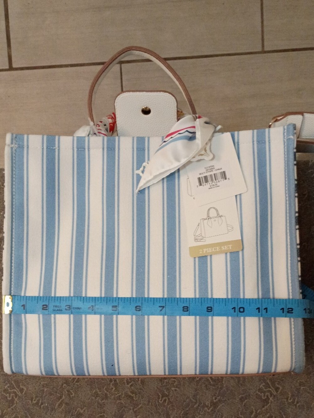 Nanette Lepore Two-Way Striped Tote with Scarf - Picture 8 of 11